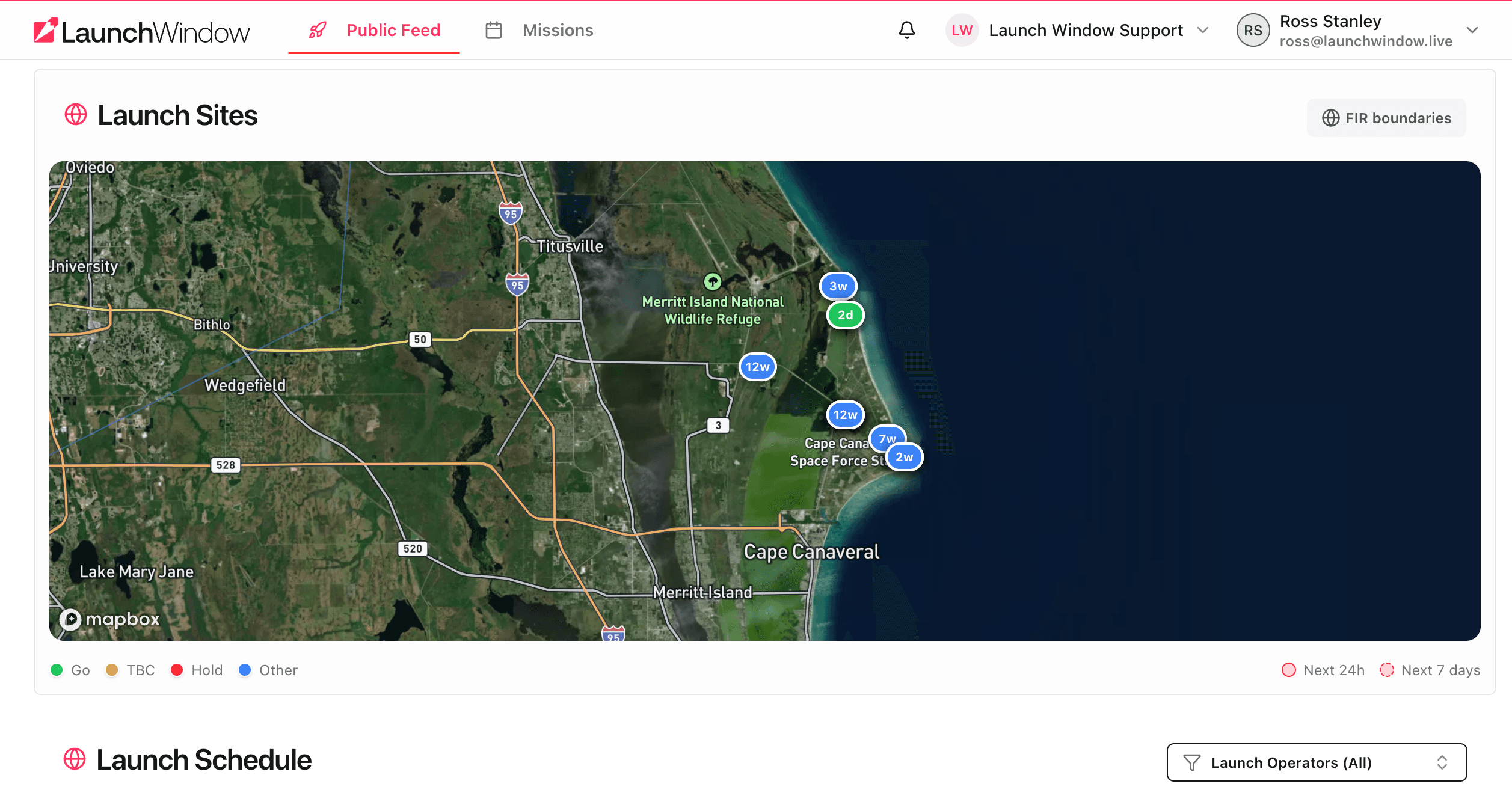 Launch Window Sites Map