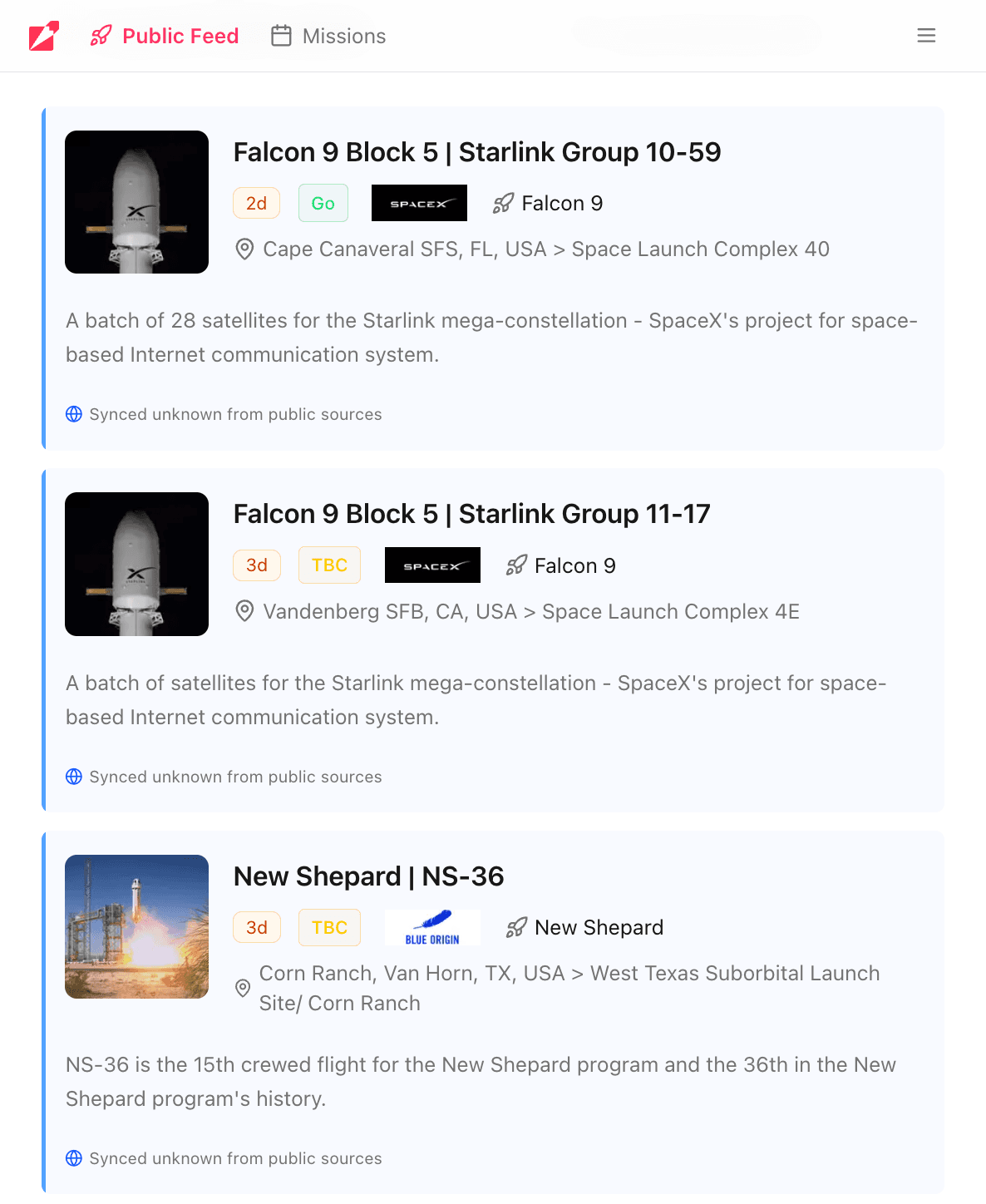 Launch Window Public Feed