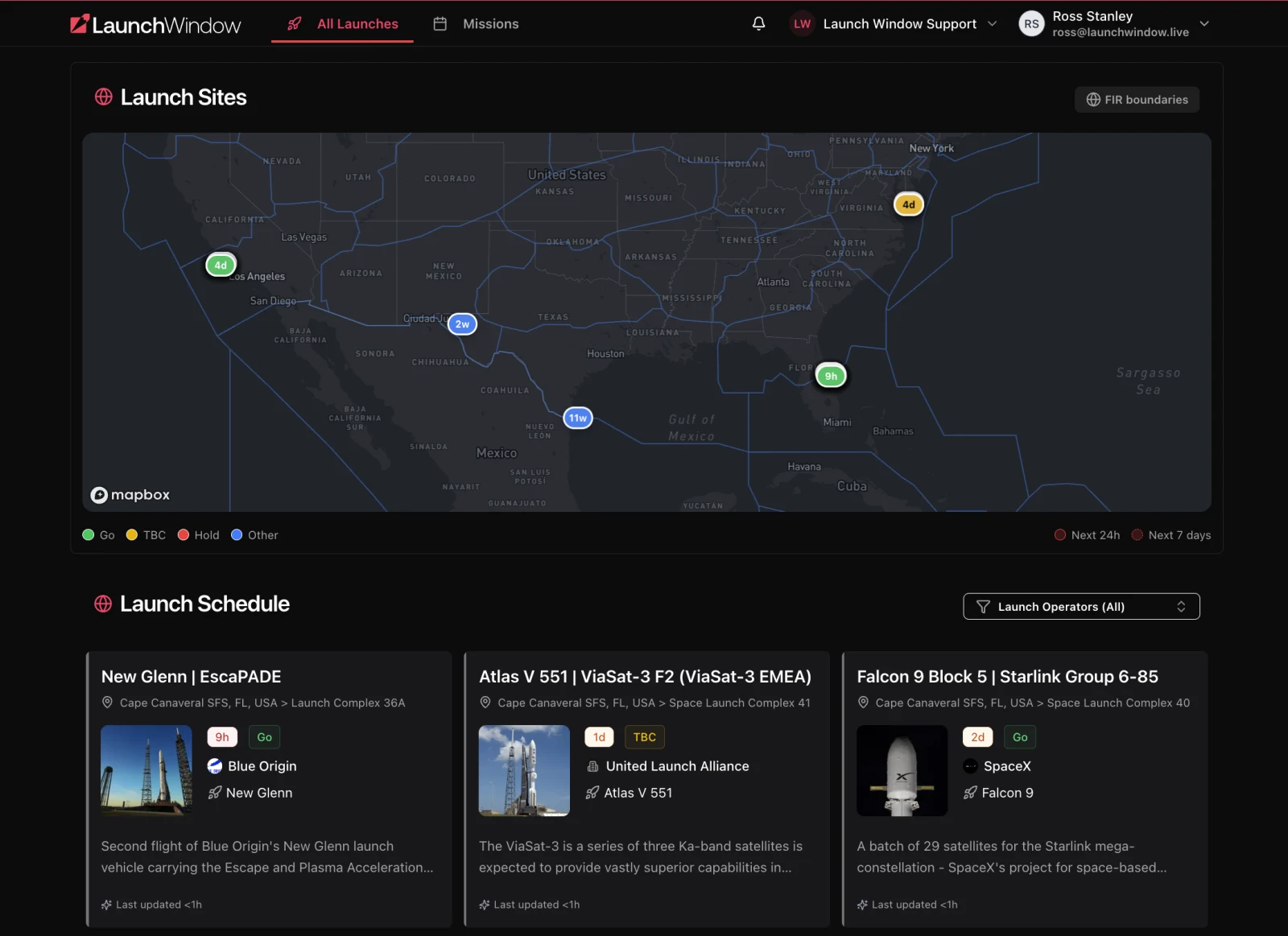 Launch Window Platform - Global launch sites and real-time mission tracking